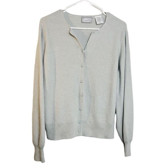 Blair Silk Button Down Knit Cardigan Grey Size Medium - Picture 1 of 5